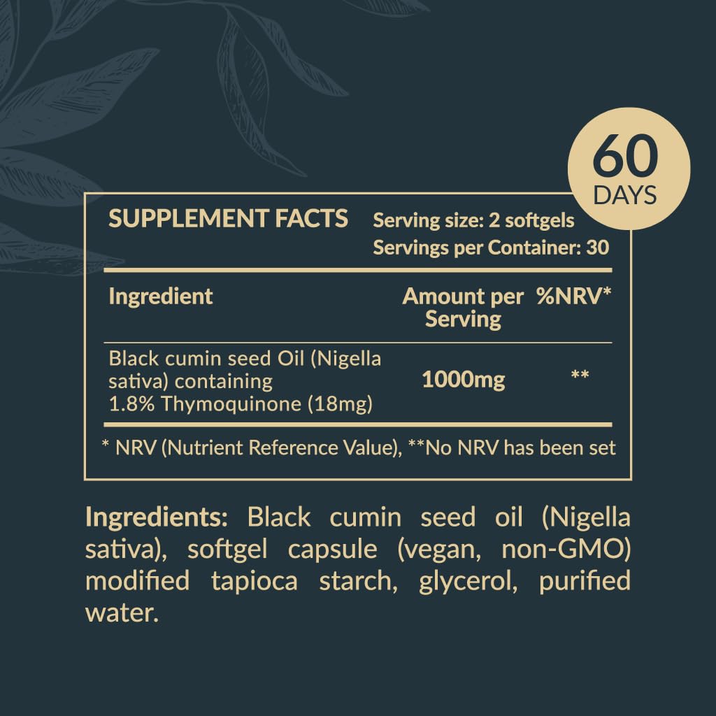 AROMAVITA Black Seed Oil 1000mg Capsule, 60 Count