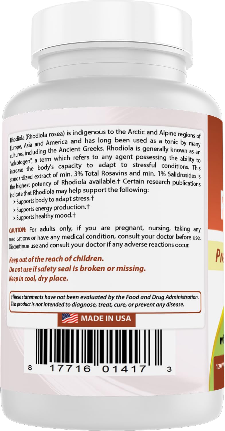 Best Naturals Rhodiola with Bioperine 1000mg Capsules, 120 Count