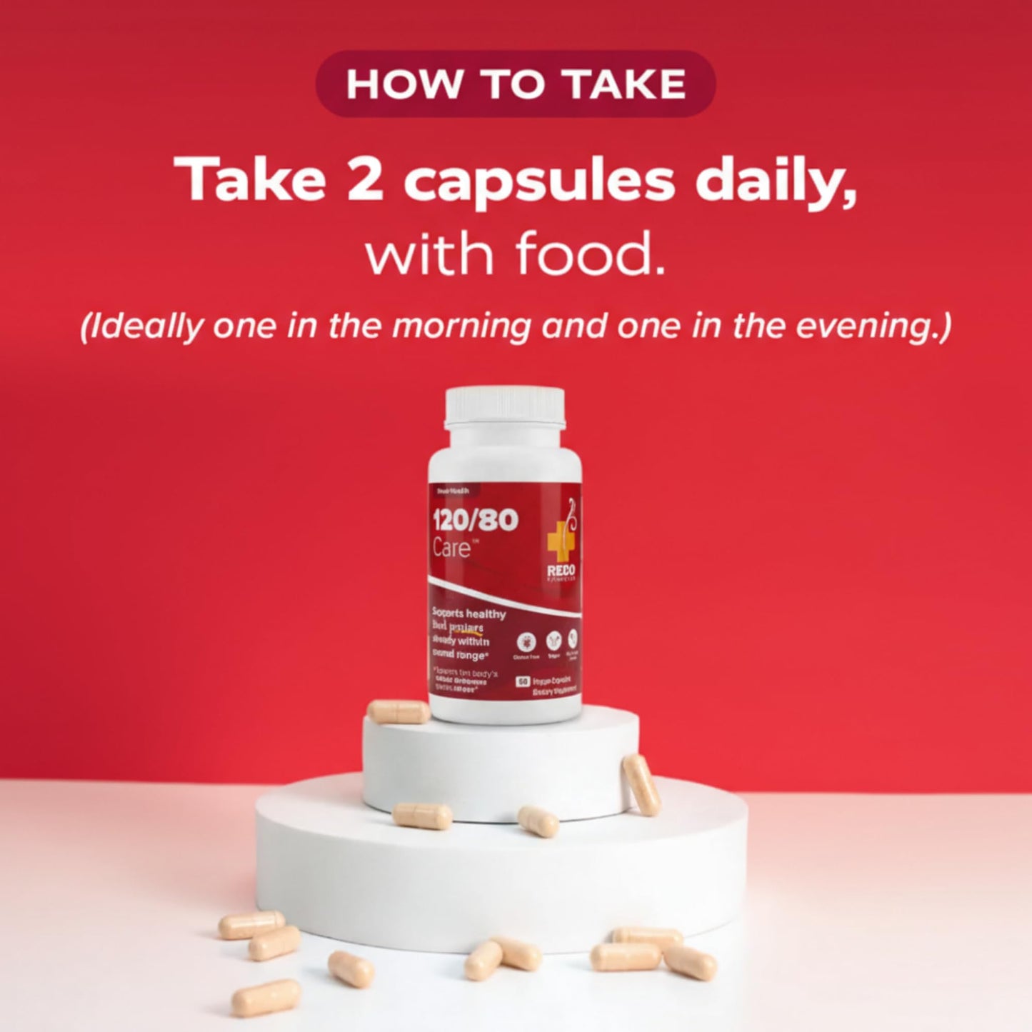 Redd Remedies 120/80 Care Heart Health and Natural Blood Pressure Support Capsules, 60 Count