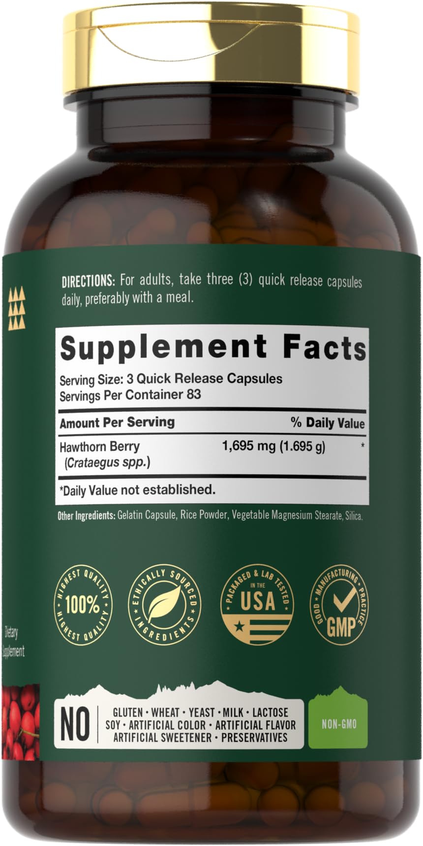 Tahoe Nutritionals Hawthorn Berry Supplement Capsules 250