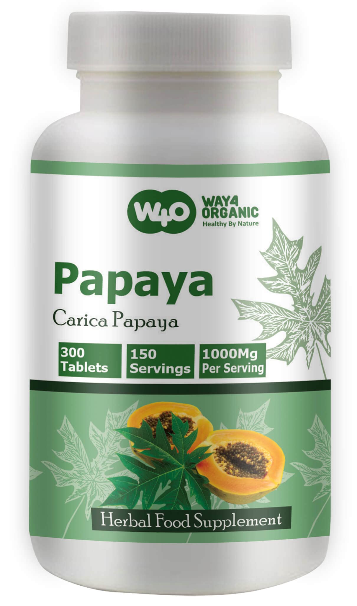 WAY 4 ORGANIC W4O Papaya Leaf Extract Tablets, 1 Count