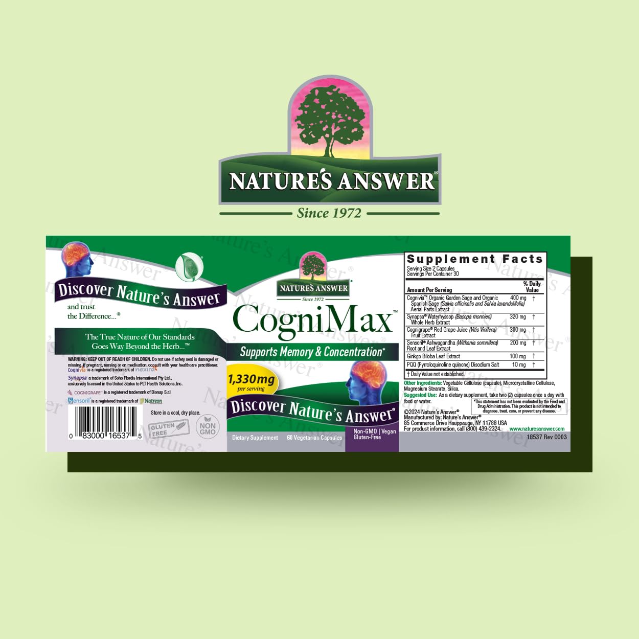 Nature's Answer CogniMax 1330mg Supplement Blend Capsules 60 Count