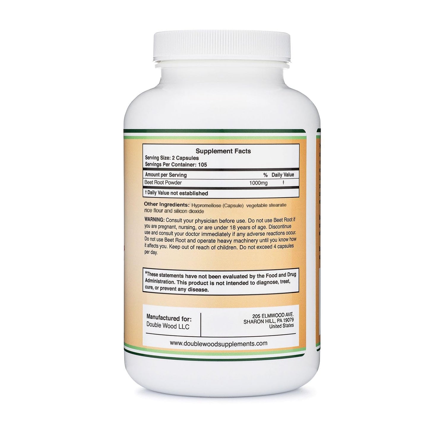 Double Wood Supplements Beet Root 1000mg High Nitrate Circulation + Stamina Capsules, 210 Count