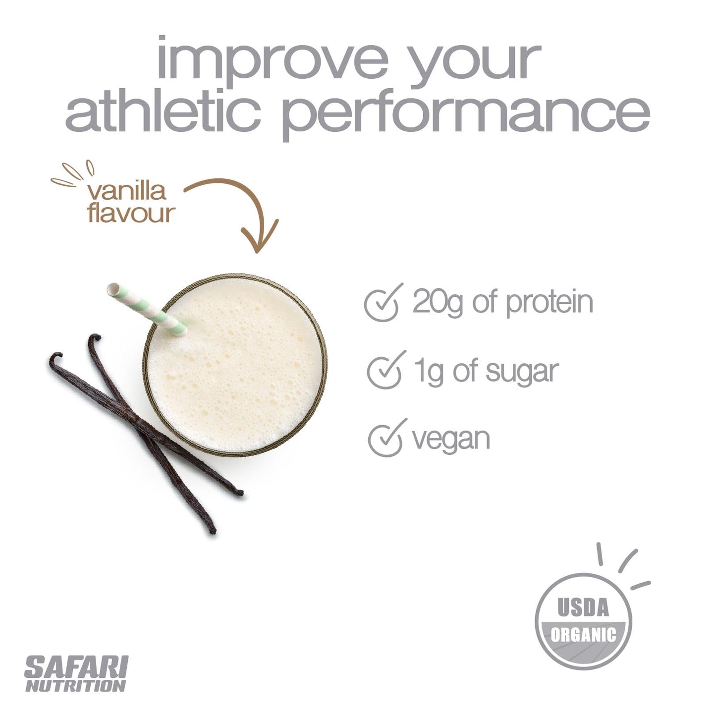 Safari Nutrition 100% Vegan Premium Protein Powder, Creamy Vanilla, 32 Servings