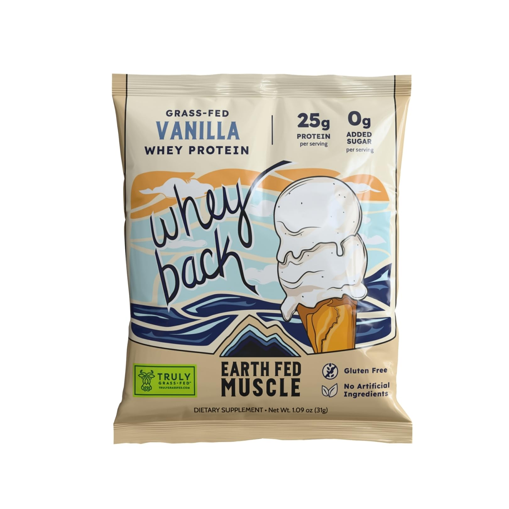 Earth Fed Muscle Whey Protein Isolate Vanilla Powder, 1.09 Ounce