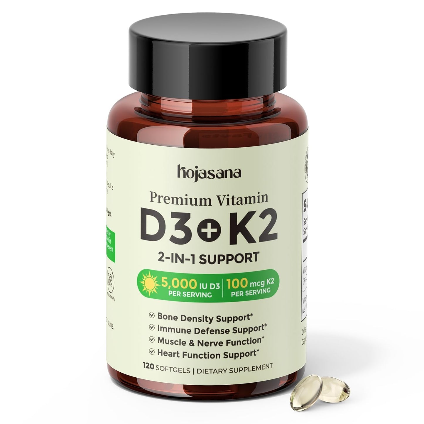 HojaSana Vitamin D3 K2 5000IU 100mcg MK-7 Softgel 120 Count
