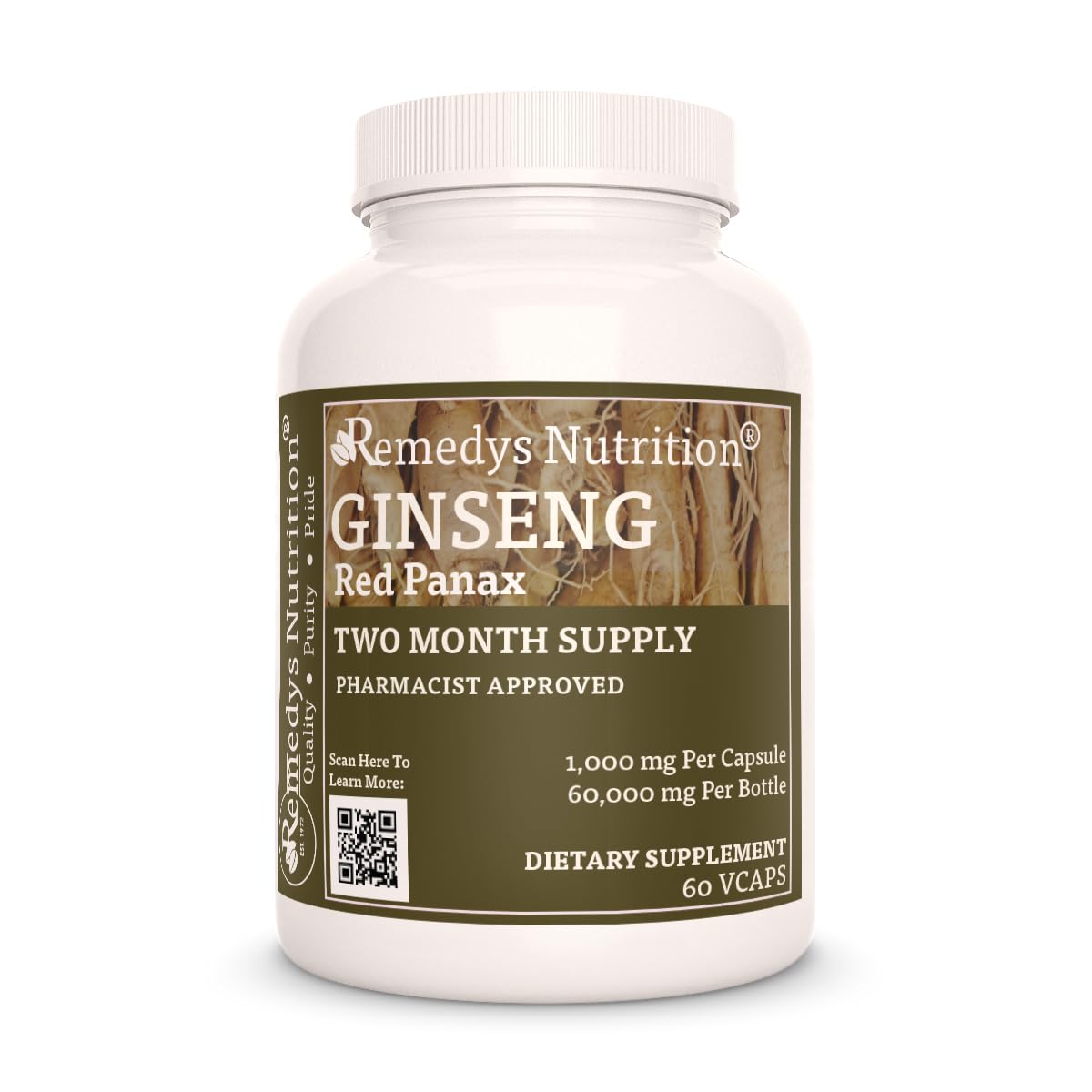 Remedy’s Nutrition Red Panax Ginseng 1000 mg Capsules 60 Count