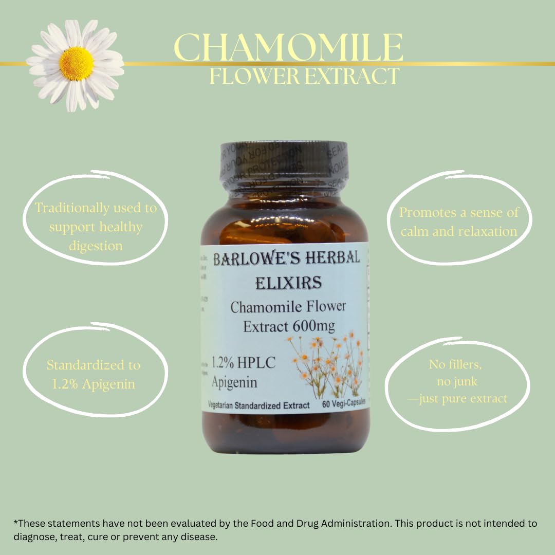 Barlowe's Herbal Elixirs Chamomile Flower Extract Capsules 60 Count