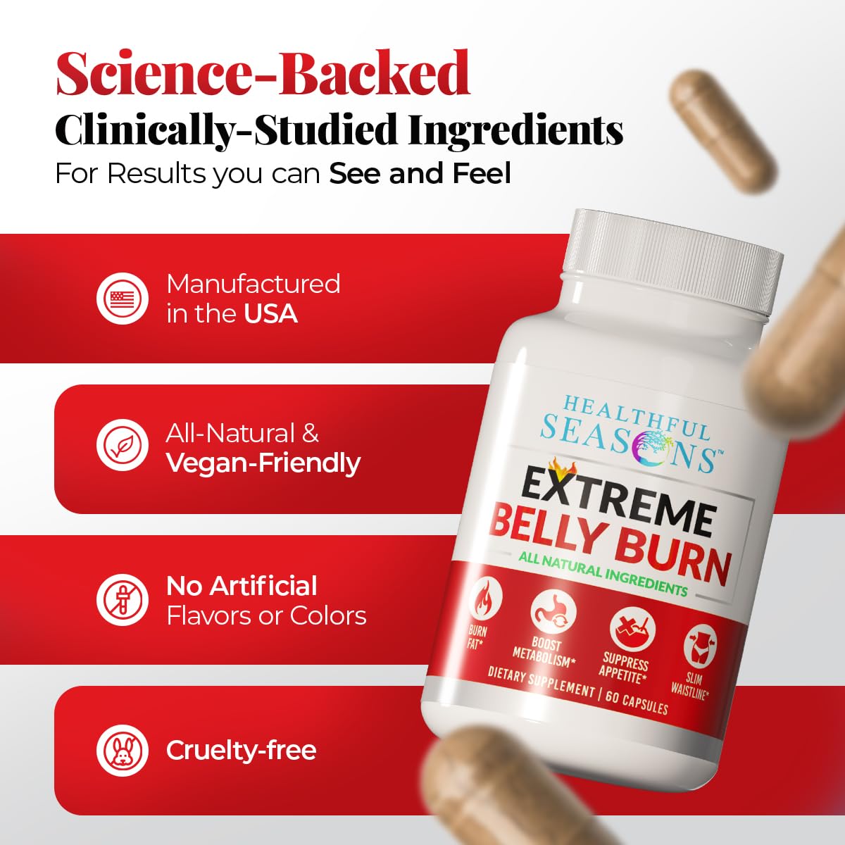 Healthful Seasons Extreme Belly Burn Fat Burner Supplement Capsules 60 Count