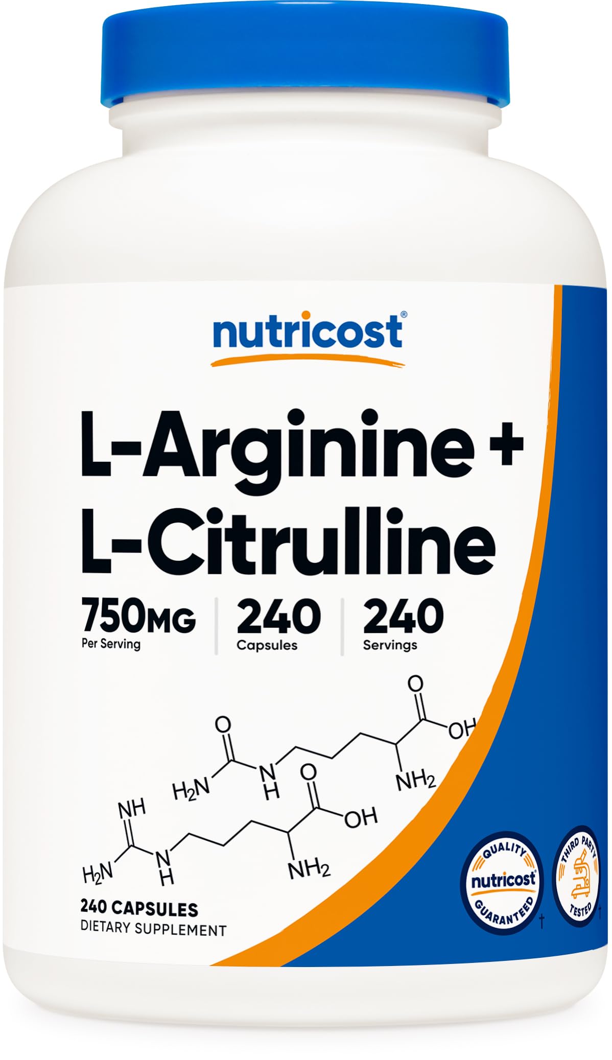 Nutricost L-Arginine L-Citrulline Complex 750mg Capsule, 240 Count