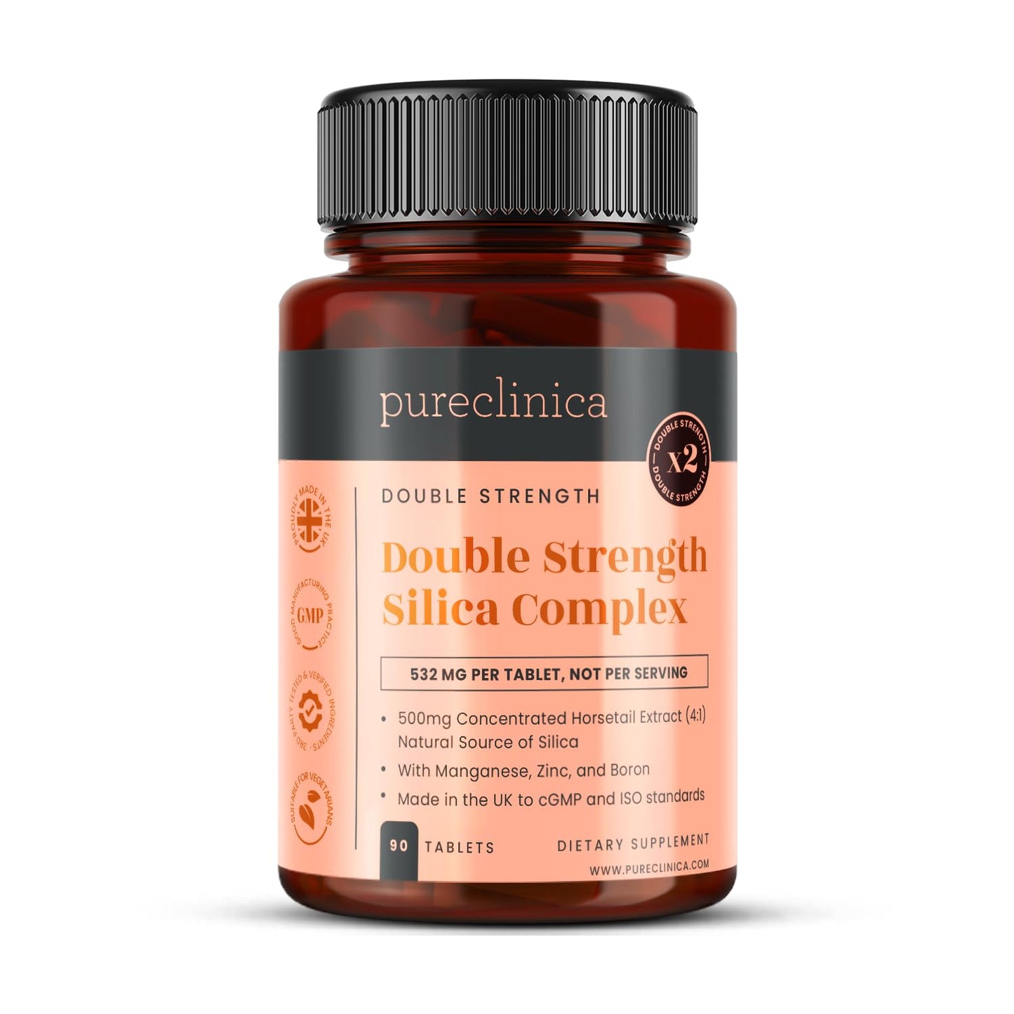 pureclinica Double Strength Silica Complex Horsetail Extract 500mg Tablet, 180 Tablets