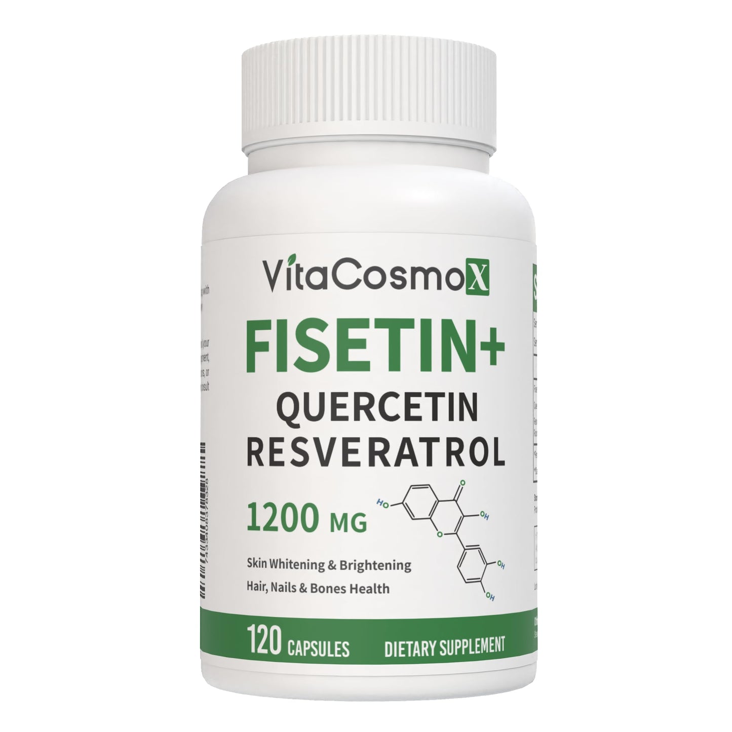 VitaCosmoX Fisetin Quercetin Resveratrol Complex Capsules, 120 Capsules