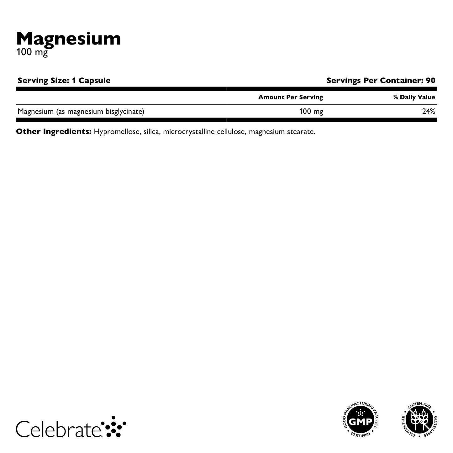 Celebrate Bariatric Supplements Magnesium - 100 mg Chelated Magnesium Bisglycinate Capsules, 90 Count