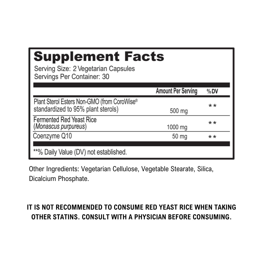 Scimera Bioscience CardiovascularMD Red Yeast Rice Supplement with Phytosterol Ester and CoQ10 for Heart Health and Cholesterol Support, Capsules, 60