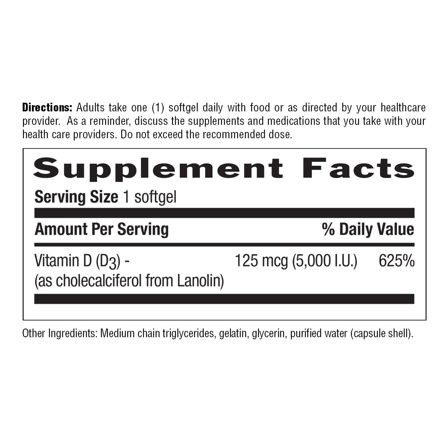 Country Life Vitamin D3 5000 IU High Potency, Non-Fish Source, Supports Bone Health, Immune Function & Calcium Absorption Softgels, 365 Count
