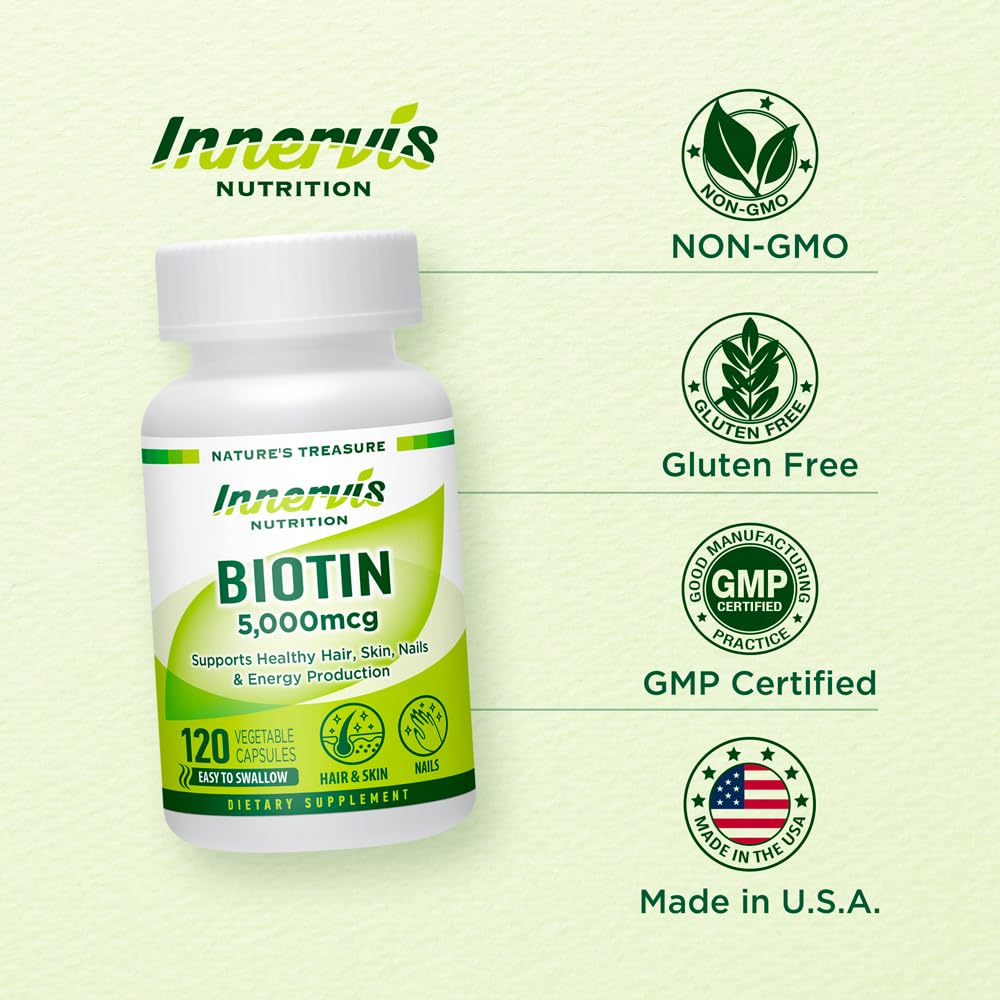 INNERVISNUTRITION Biotin 5000mcg Veggie Capsules, 120 Count