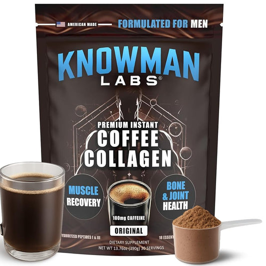 Knowman Labs Premium Collagen for Men – Coffee-Infused, Bone & Joint Support, Powder, 10.6 oz