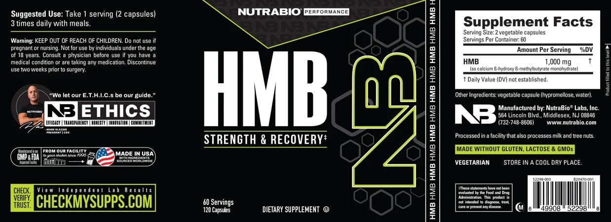 NutraBio HMB Supplement Capsule 120 Capsules