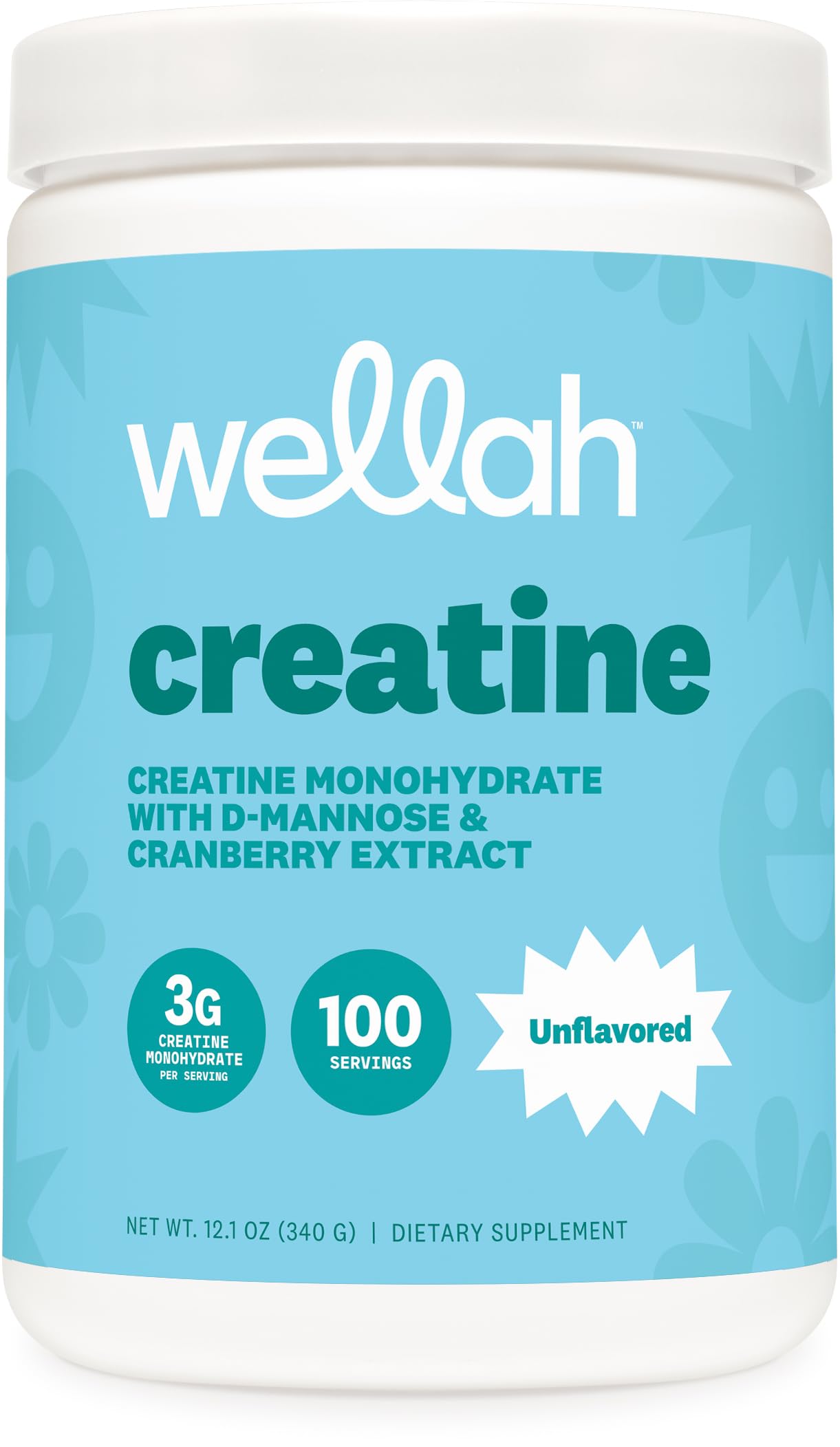 Wellah Creatine for Women - Creatine Monohydrate with Dandelion & Cranberry Extract Powder, 100 Servings