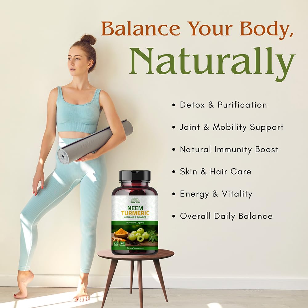 Hebhac Herbs Neem Turmeric Capsules with Amla and Black Pepper 120 Capsules