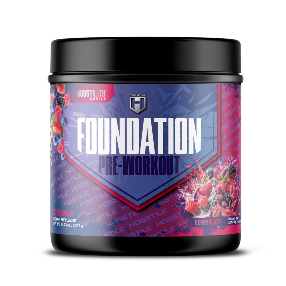 HOSSTILE Foundation Pre Workout Powder for Men & Women, Berry Blast, 12.4 Ounce