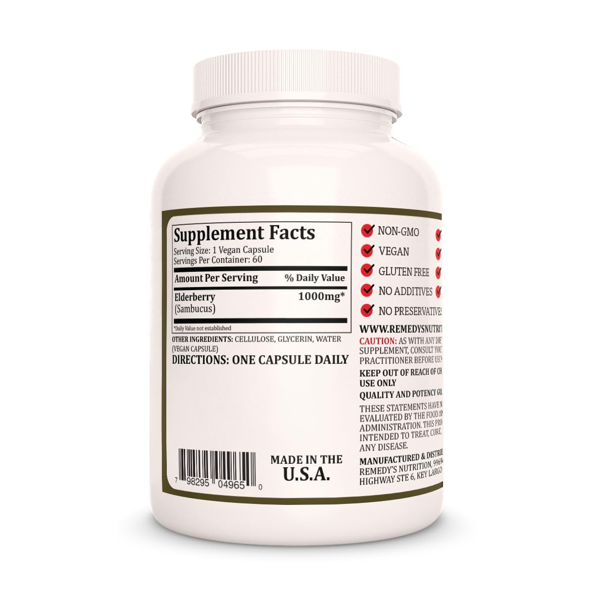 Remedy’s Nutrition Elderberry 1,000 mg Capsule, 60 Count