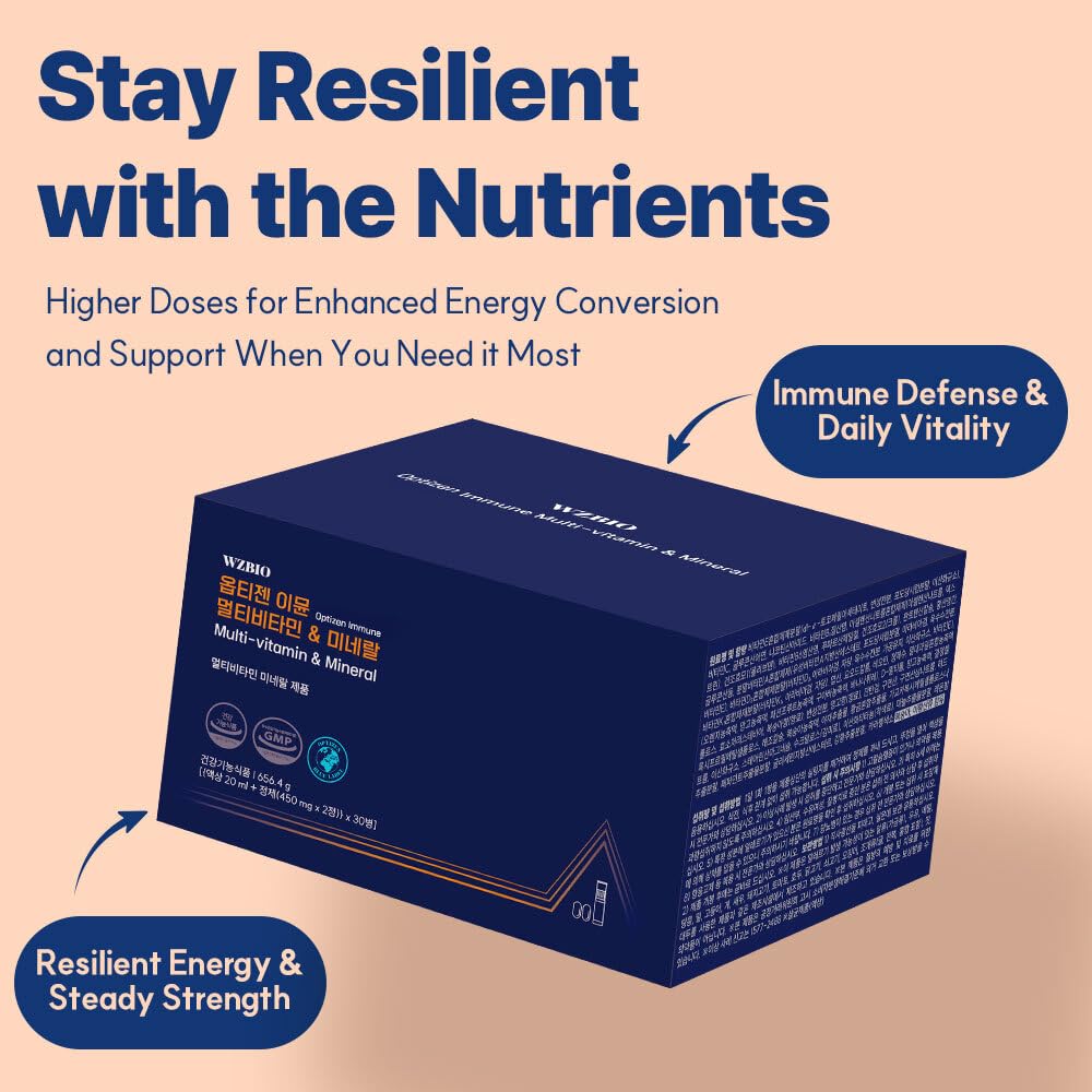 WZBIO Optizen Immune – Multivitamin & Mineral with Vitamin C, B1, B6, Zinc & Selenium – Supports Immune Health, Energy & Recovery, Liquid & Tablet, 30-Count