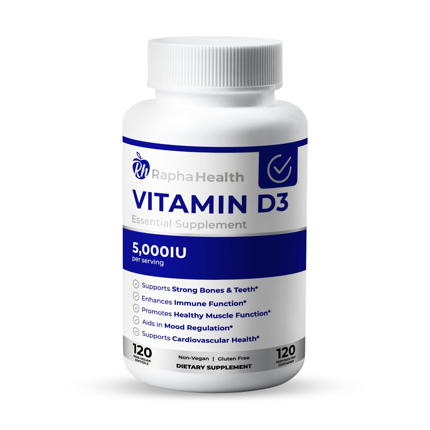 RAPHA HEALTH Vitamin D3 High Potency 5000 IU 120 Softgels
