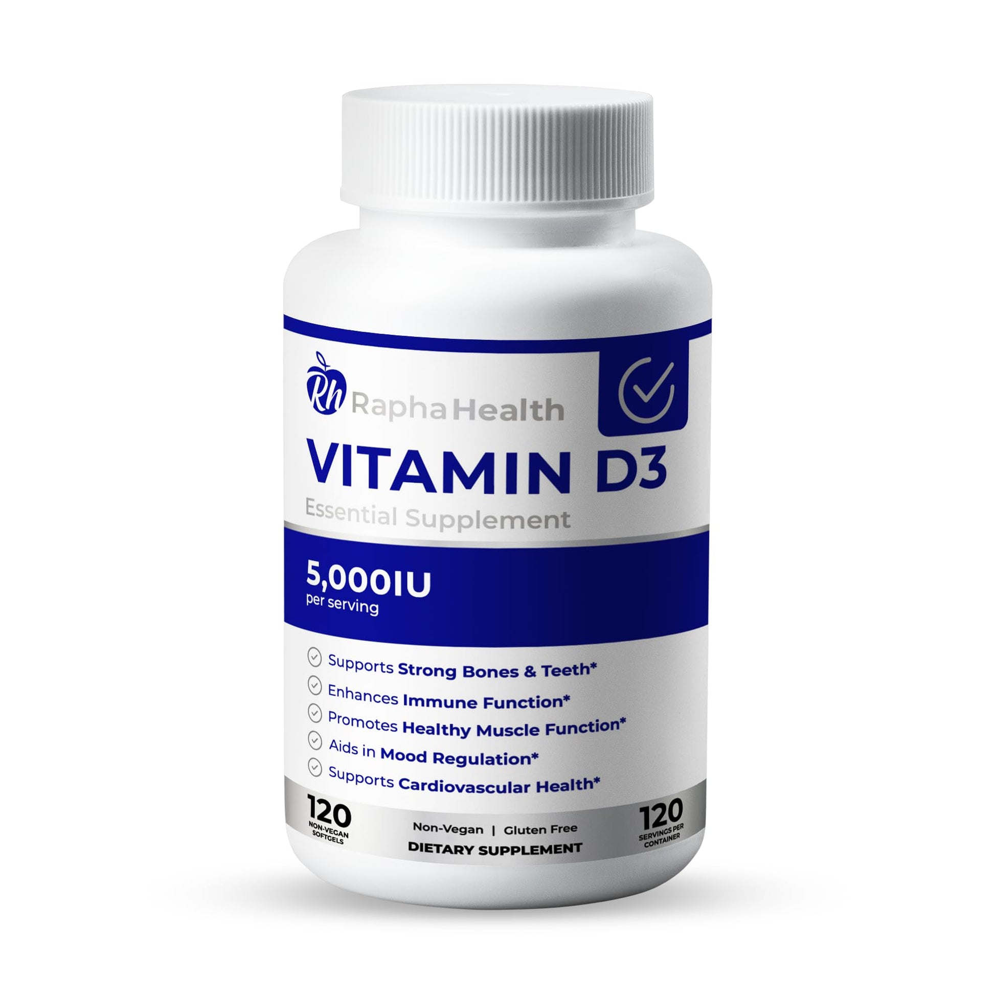 RAPHA HEALTH Vitamin D3 High Potency 5000 IU 120 Softgels