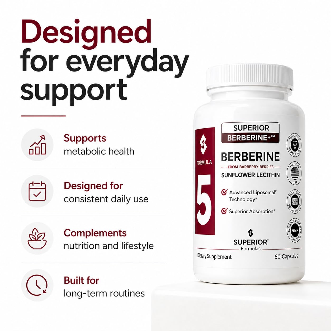 Superior Formulas LLC Berberine+ 1,100mg Blend 60 Capsules