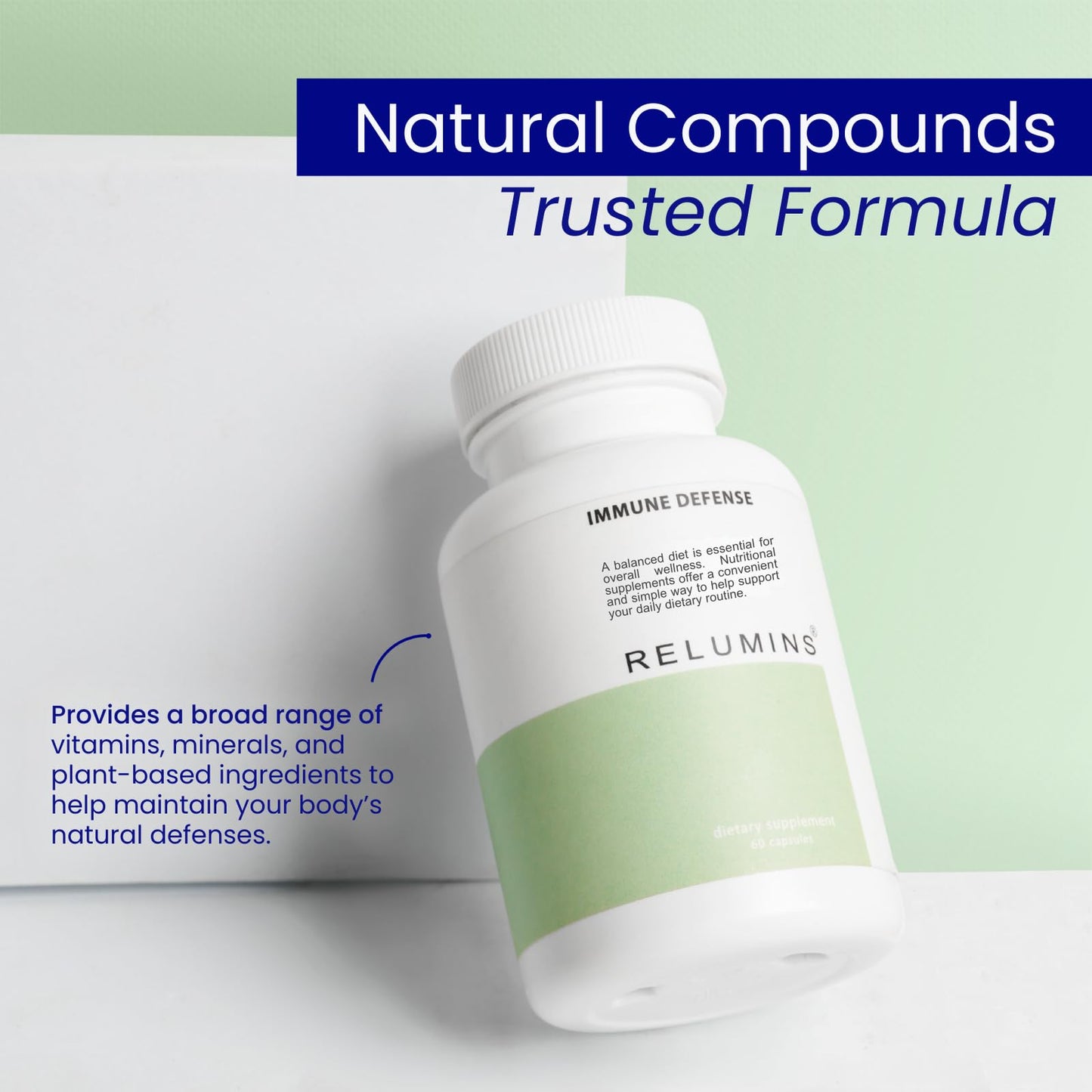 Relumins Immune Defense Daily Nutrient Blend with Zinc, Selenium, Vitamin K1, Echinacea & Natural Extracts, Wellness Support, 60 Capsules