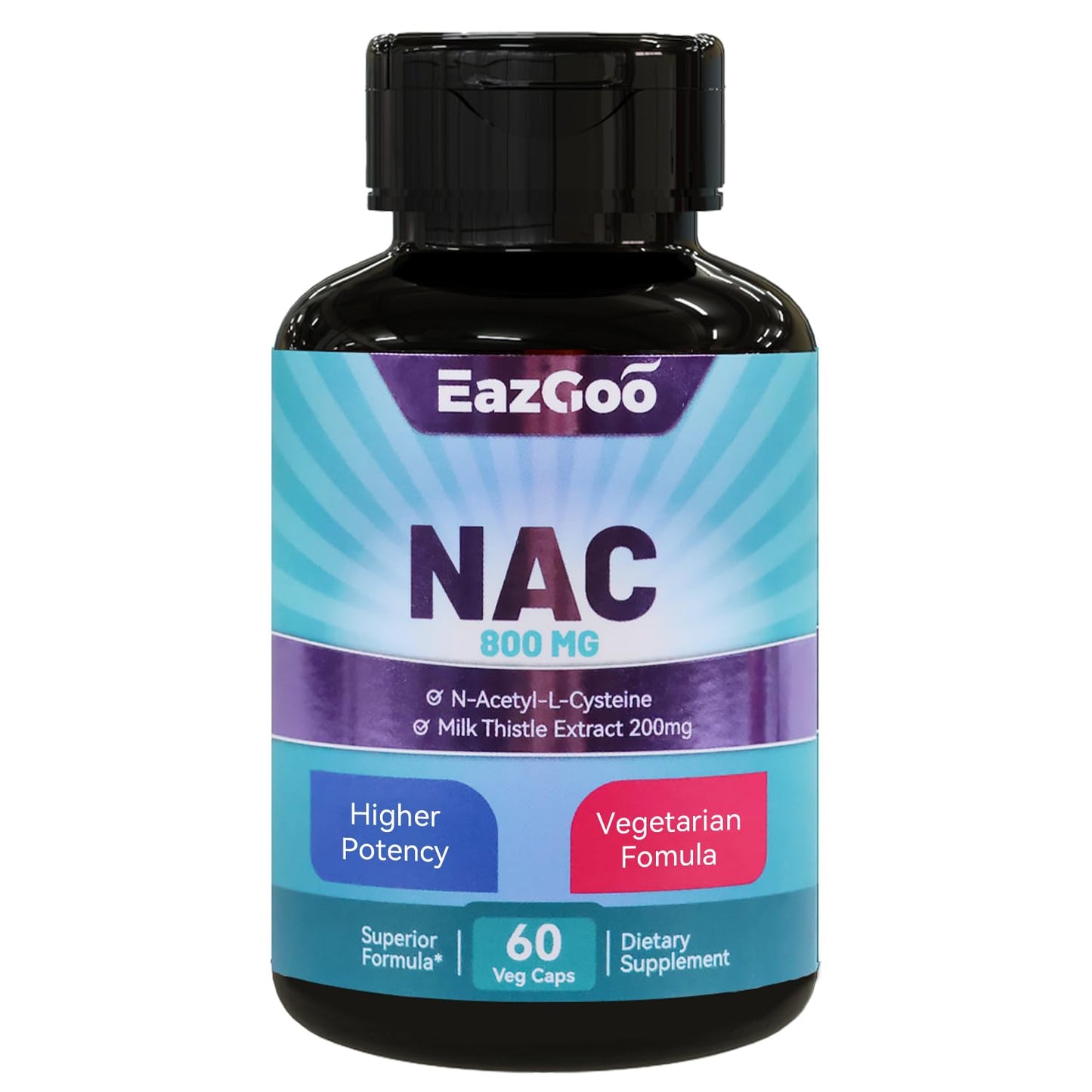 EAZGOO NAC Supplement N-Acetyl Cysteine 800mg with Milk Thistle 200mg, Non-GMO, Gluten Free, 60 Capsules