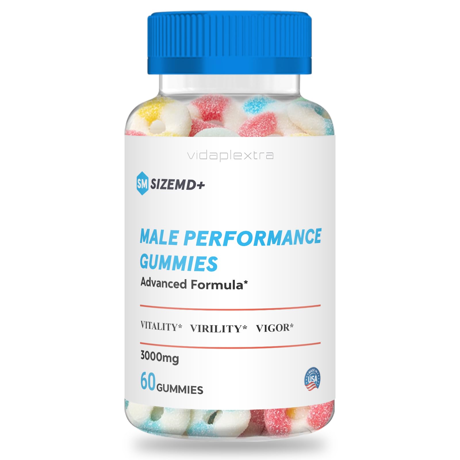 VIDAPLEXTRA Size MD+ Male Gummies, 60 Gummies