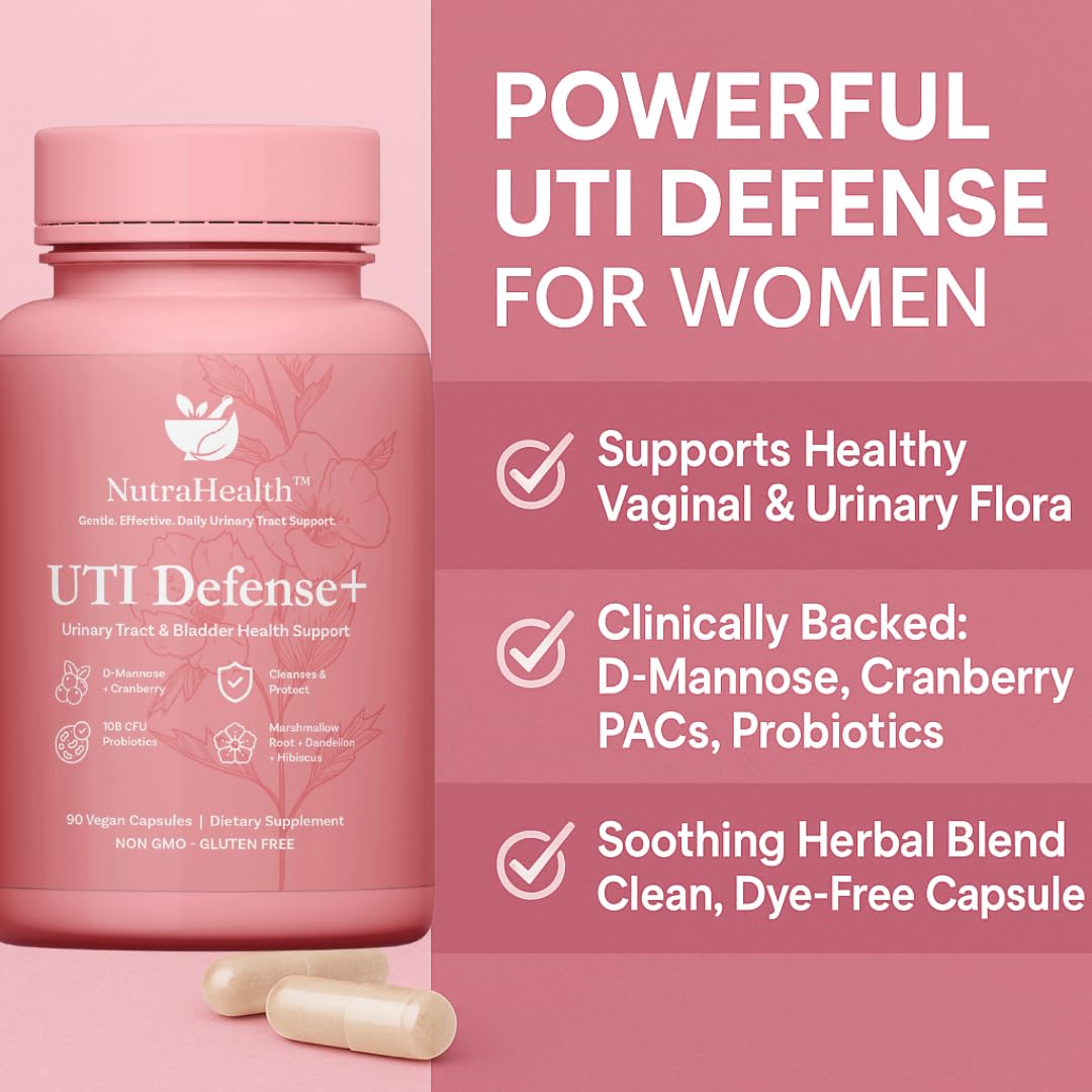 NutraHealth UTI Defense+ D-Mannose, Cranberry, Hibiscus & Dandelion Urinary Tract Support for Women Capsule, 1 Capsule