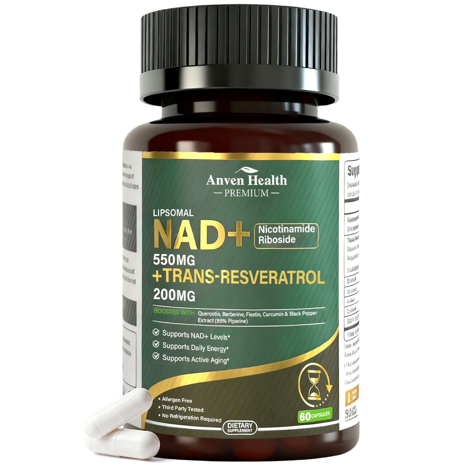 Anven Health Liposomal NAD+ Resveratrol NMN Alternative Cellular Energy Capsule, 60 Count