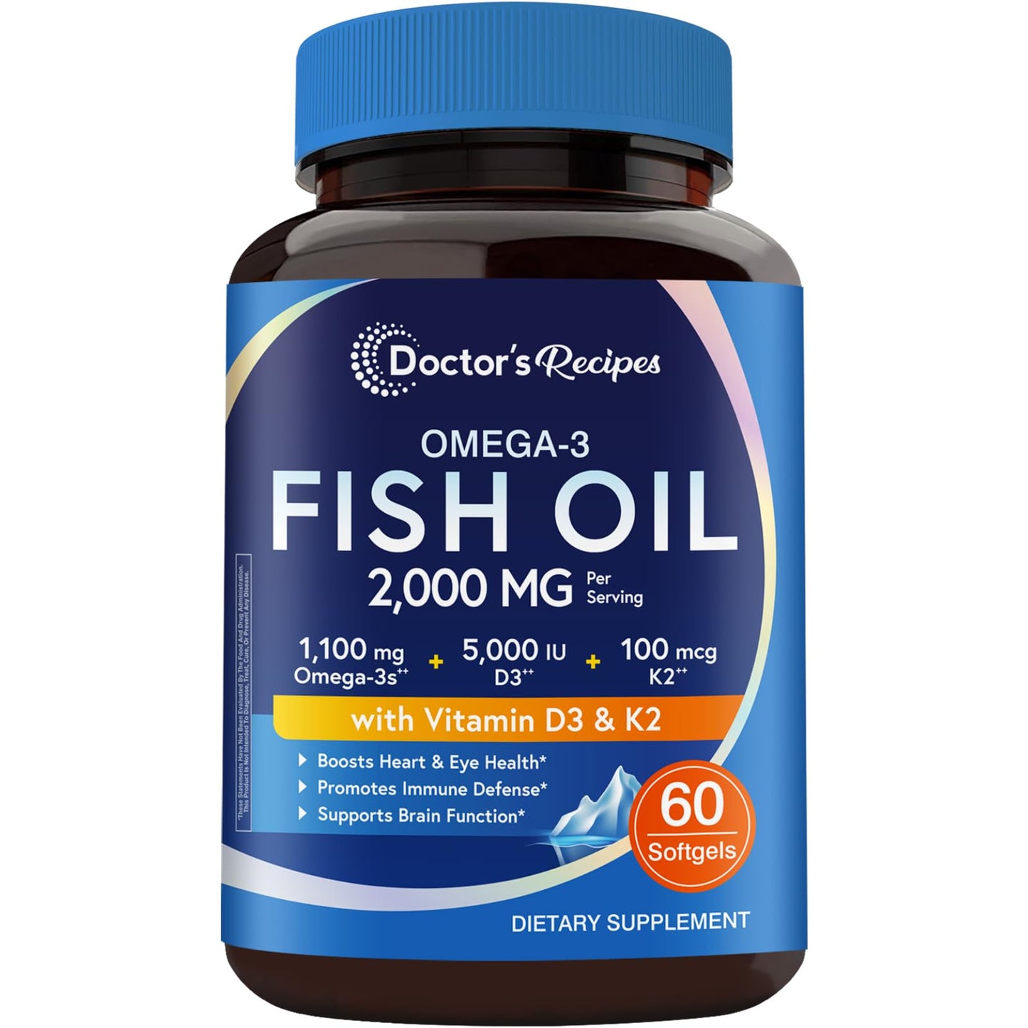 Doctor's Recipes Omega-3 Fish Oil with Vitamin D3 K2 Softgels, 60 Softgels
