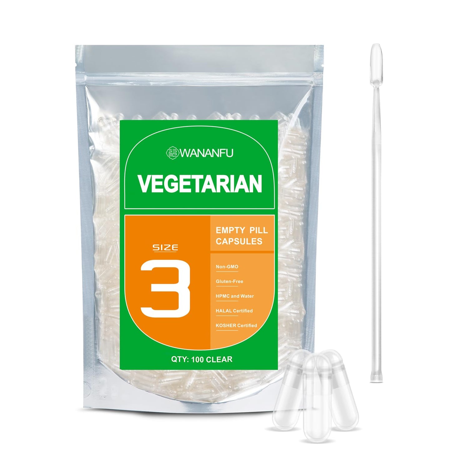 wananfu Size 3 Empty Vegetarian Capsules, 100 Count