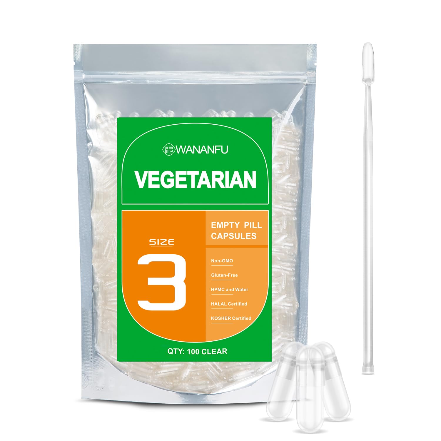 wananfu Size 3 Empty Vegetarian Capsules, 100 Count