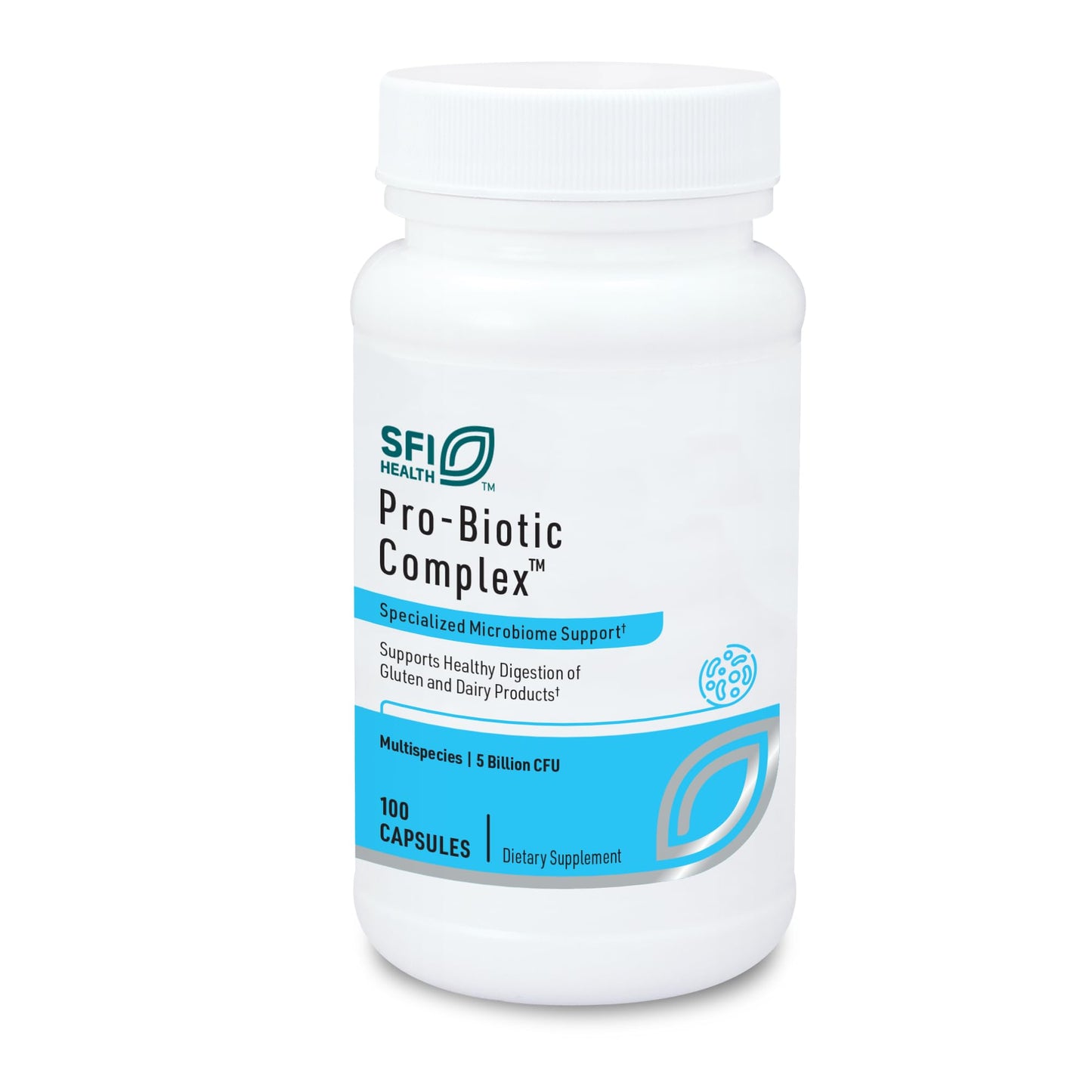 SFI Health Pro-Biotic Complex - Intestinal Support for Men & Women, 5 Billion CFU Lactobacillus acidophilus & Bifidobacterium bifidum Probiotic, Hypoallergenic & Dairy-Free, 100 Capsules