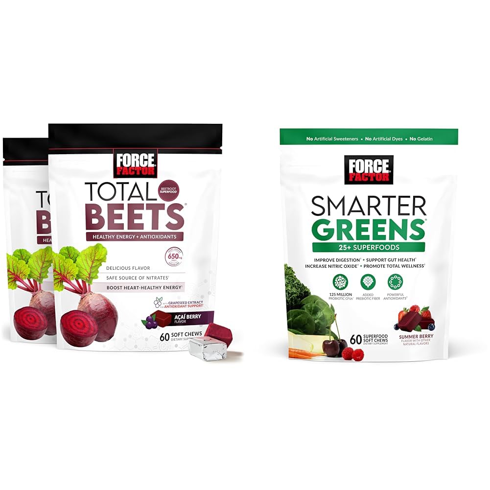 Force Factor Total Beets Soft Chews and Smarter Greens Superfood Chews, 180 Count