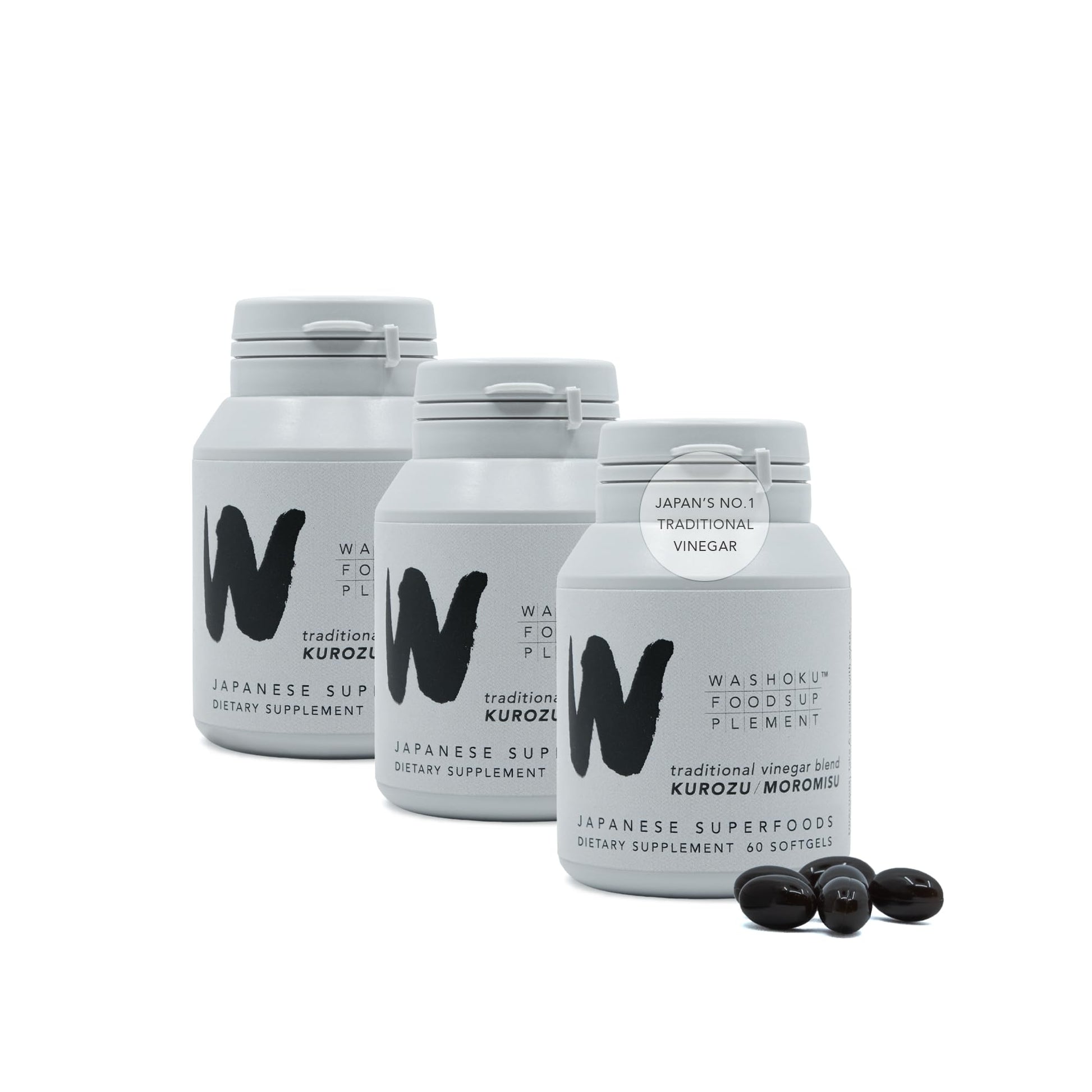 WASHOKU FOOD SUPPLEMENT Japanese Longevity Supplement with Fermented Kurozu Black Vinegar & Okinawa Moromisu Softgels 180 Count