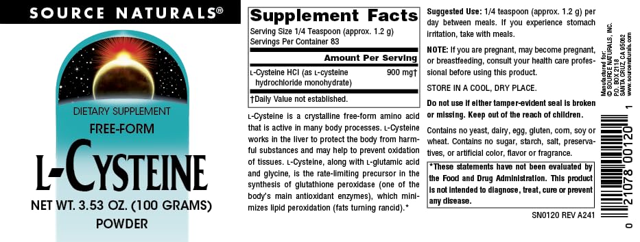Source Naturals L-Cysteine Free-Form Powder 3.53 Ounce