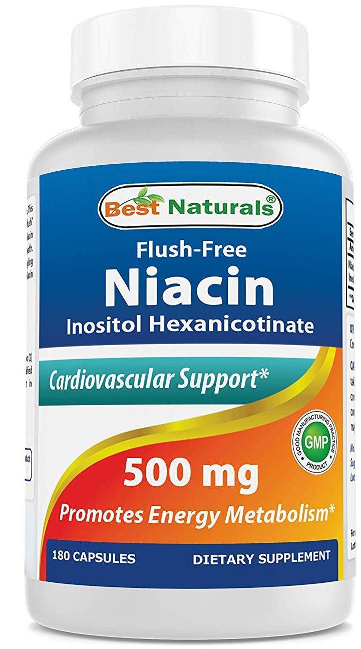 Best Naturals Flush-Free Niacin Inositol Hexanicotinate 500 mg, 180 Capsules