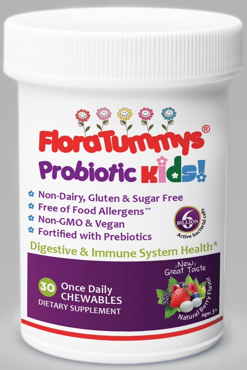 FloraTummys Kids Chewable Probiotic Prebiotics 30 Tablets