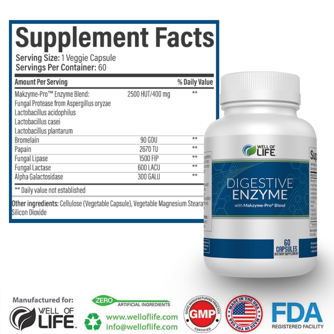 Well of Life Digestive Enzyme 700mg Capsule 60 Count
