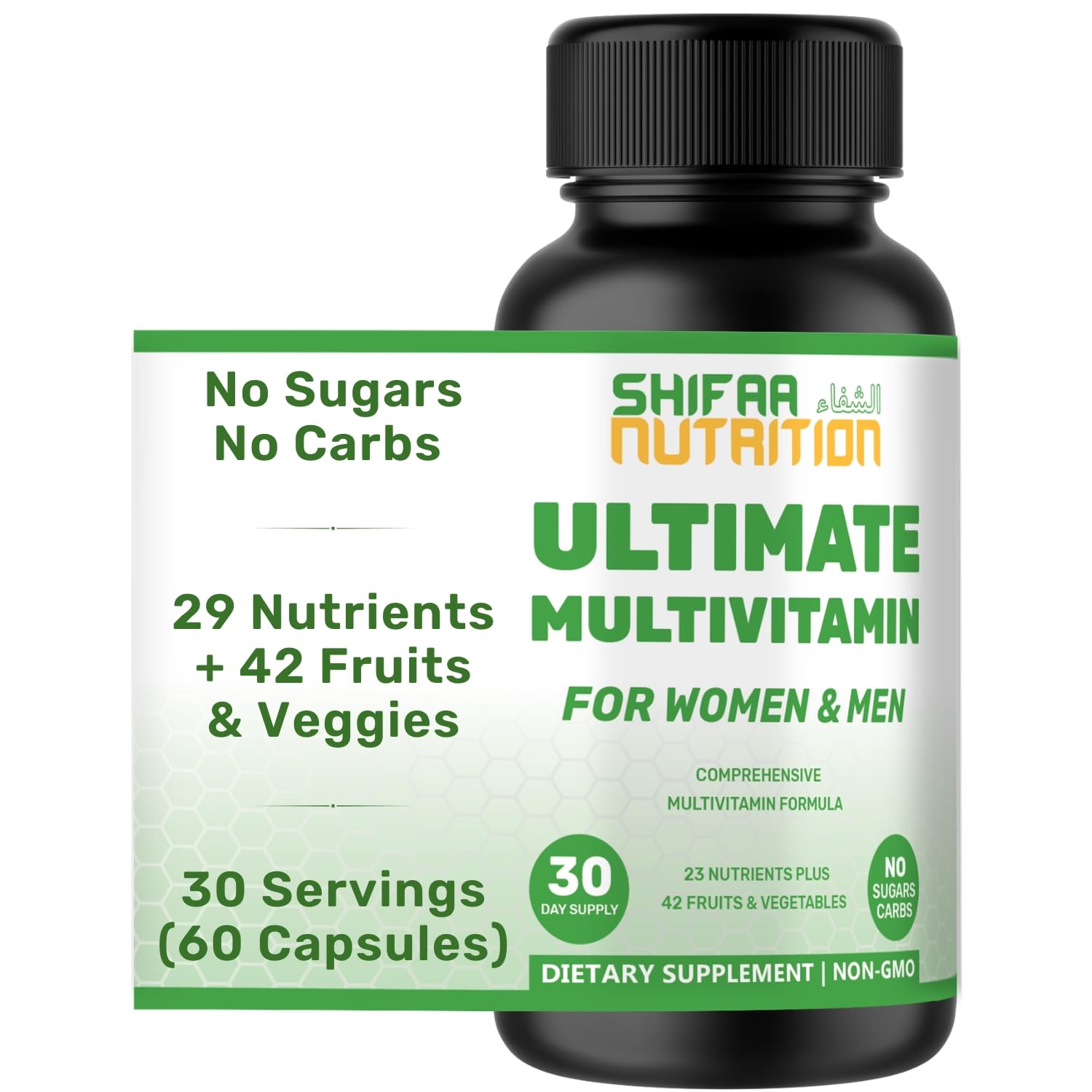 SHIFAA NUTRITION Halal Multivitamins for Women, Men & Adults Capsule 60 Count
