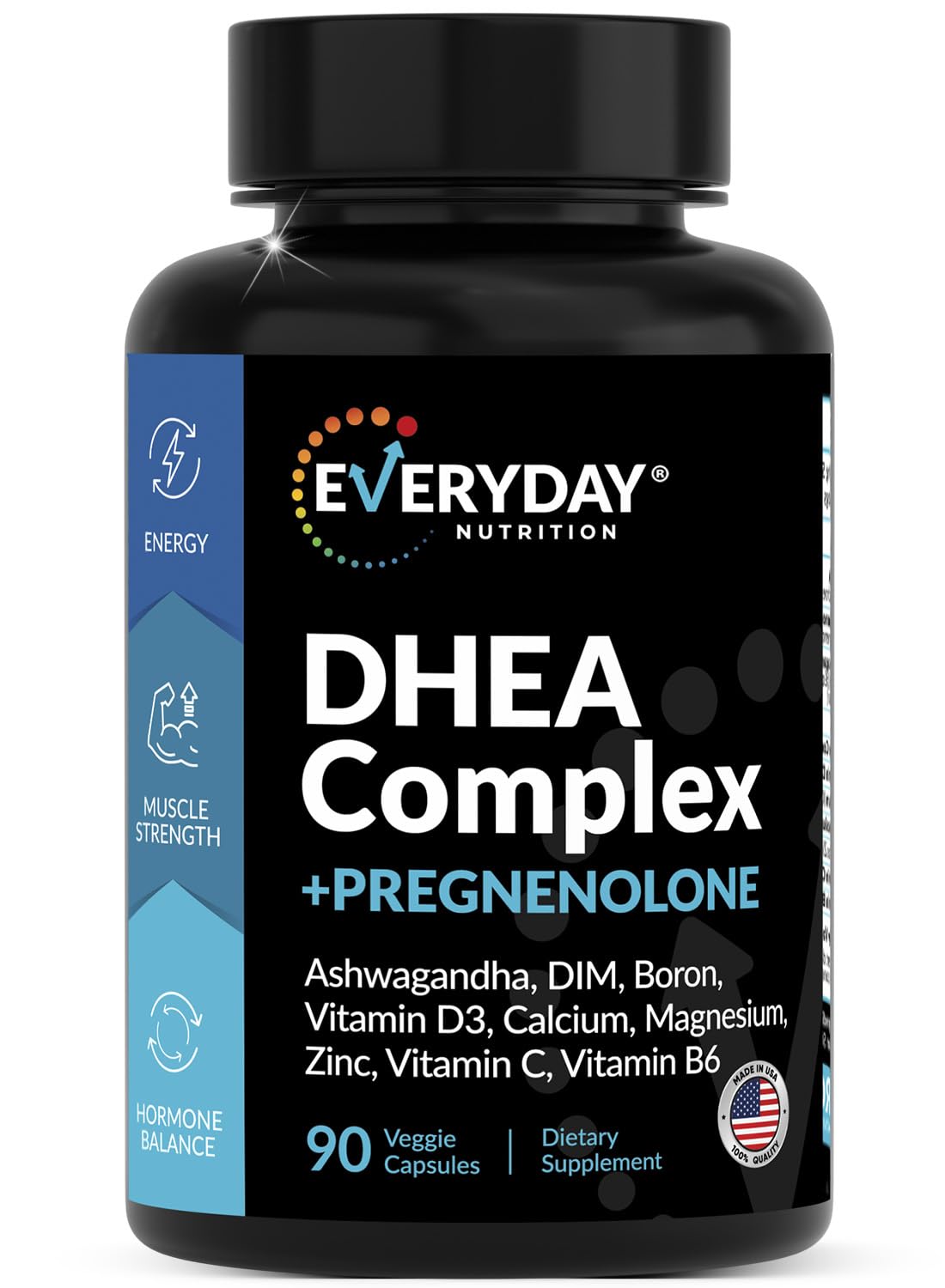 Everyday Nutrition DHEA Micronized 200mg Complex with Pregnenolone 100mg Hormone Support Capsules, 90 Count