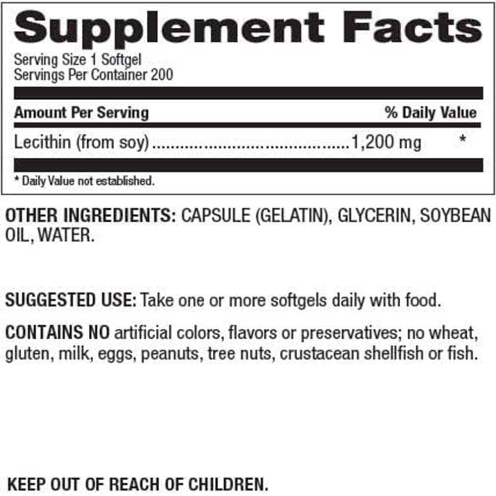 Natural Nutra Soy Lecithin 1200 mg Dietary Supplement Softgel 200 Count