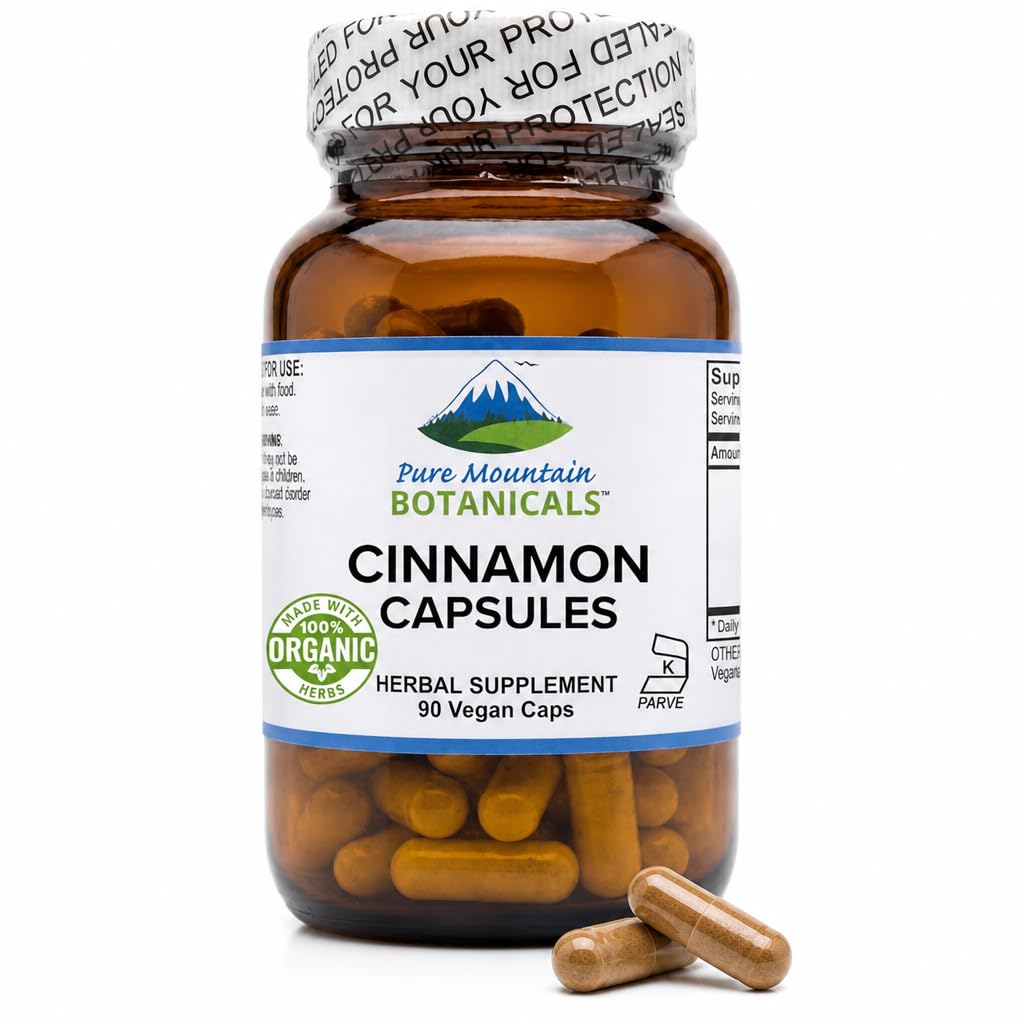 Pure Mountain Botanicals Cinnamon Capsules 1000mg Organic Cassia Cinnamon Bark, 90 Capsules