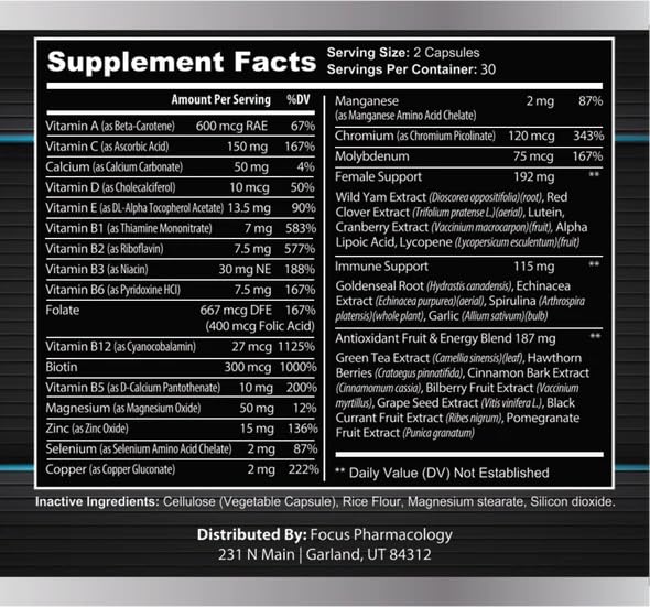 Focus Pharmacology Women's Daily Super Multivitamin Capsules, 180 Count